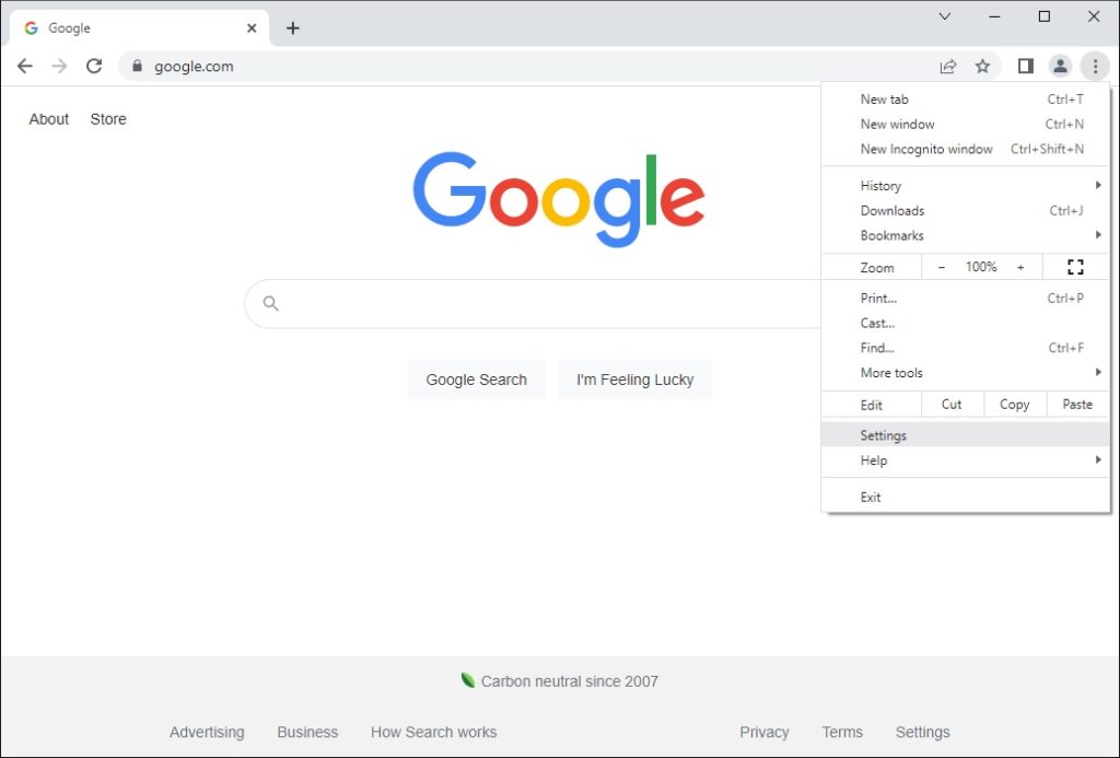 Google Chrome Menu