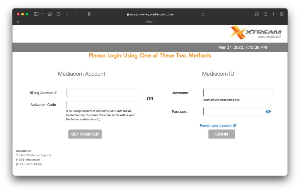 Mediacom Setup Web Page