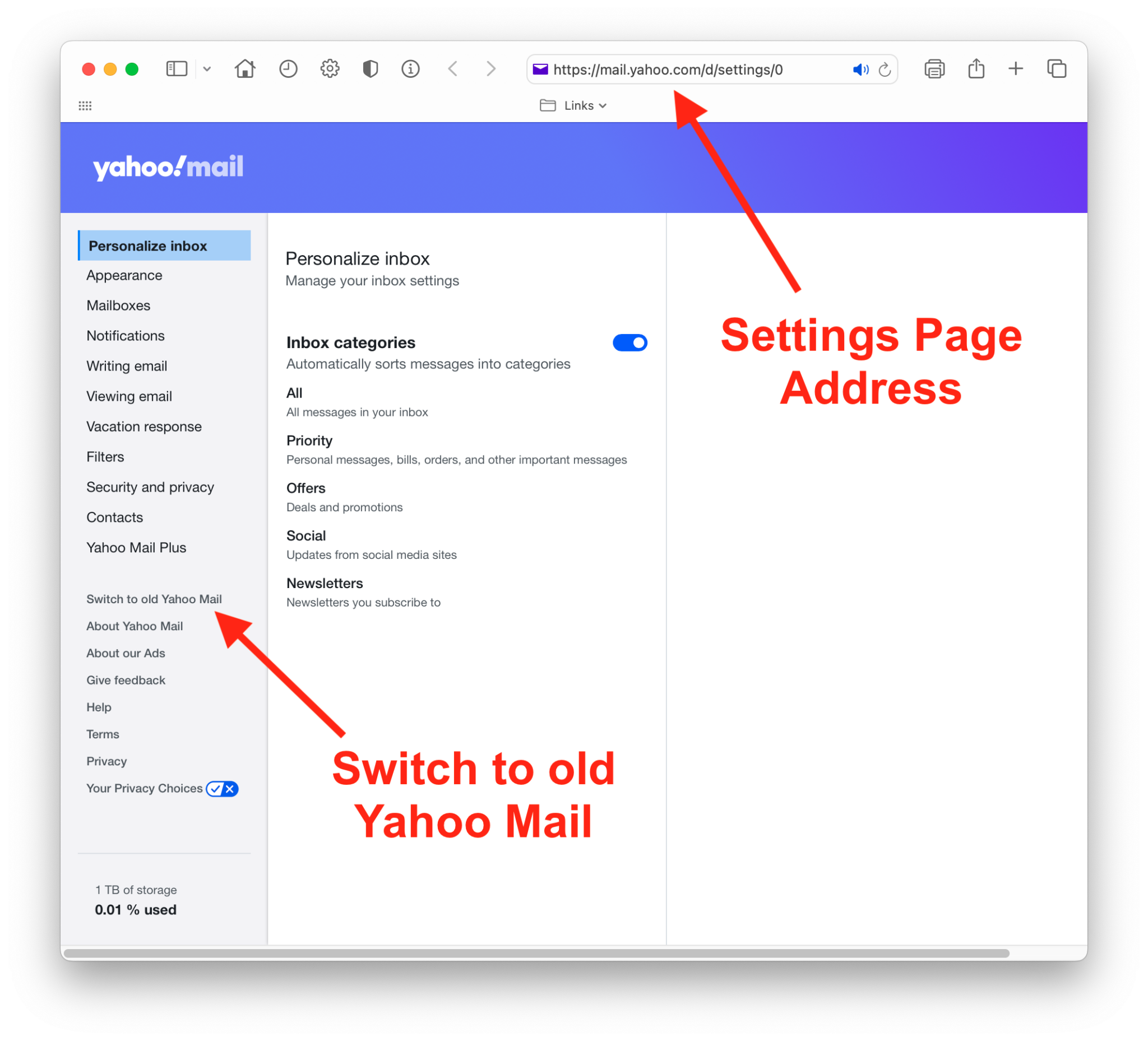 Yahoo Mail – Reset to Original Classic Inbox Basic View – Iowa City Tech